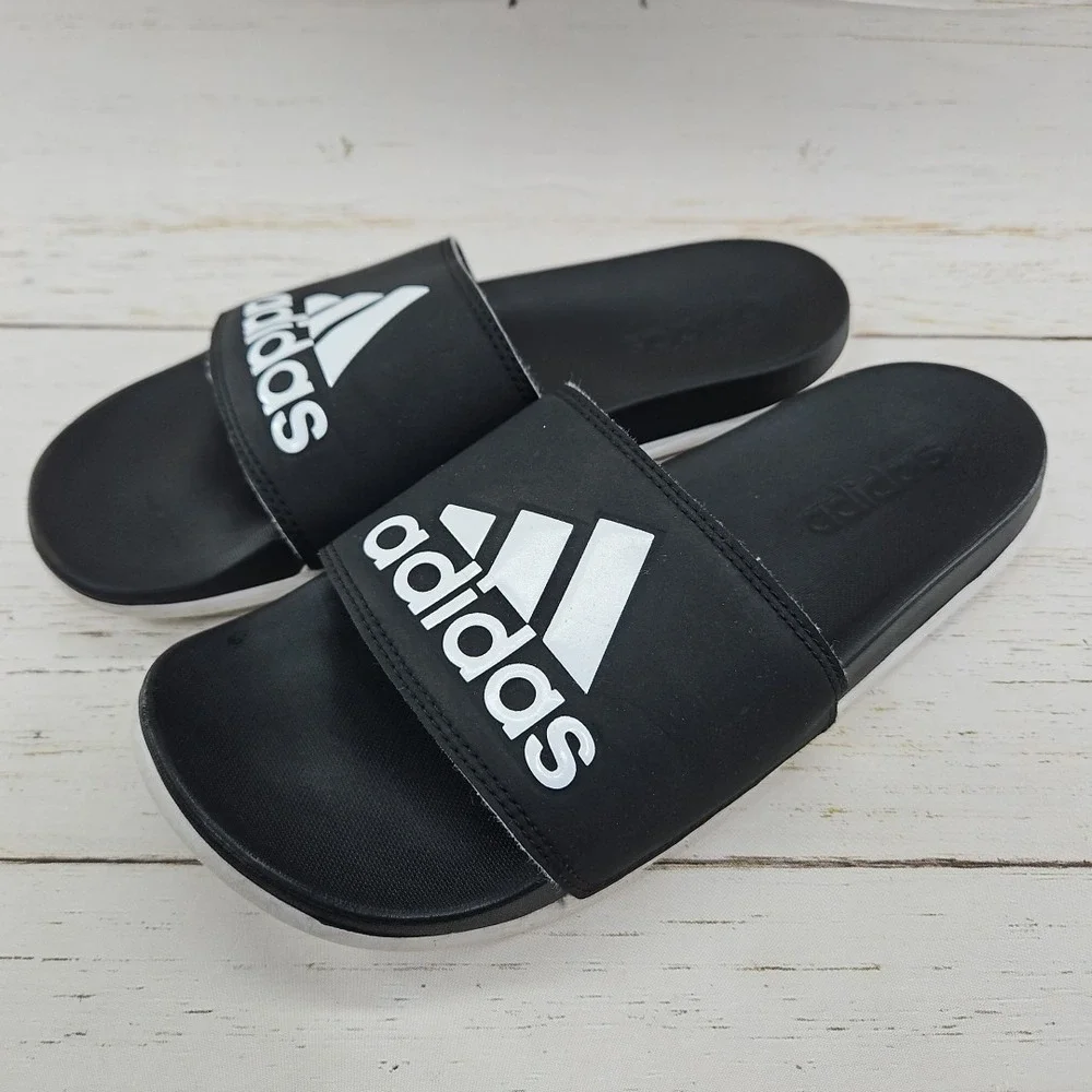 adidas Essentials Comfort‎ Slides Mens 8 Black White Sandal CG3427
